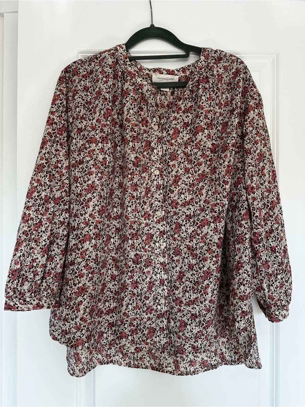 Treasure & Bond Rose Floral Button-Front Blouse